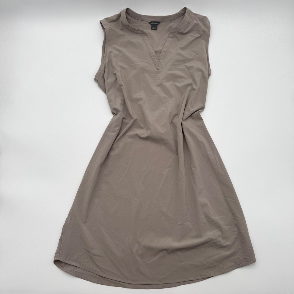 Eddie Bauer Womens Sleeveless Tie Back V-Neck Travel Dress Taupe Brown Tan Large